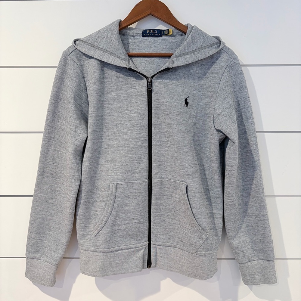 Polo Ralph Lauren Gray Zip Hoodie Black Pony Logo Preppy Y2K